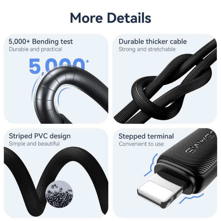 USAMS US-SJ699 USB to 8 Pin 2.4A Striped Fast Charge Data Cable, Length:3m(Black) - Normal Style Cable by USAMS | Online Shopping South Africa | PMC Jewellery | Buy Now Pay Later Mobicred