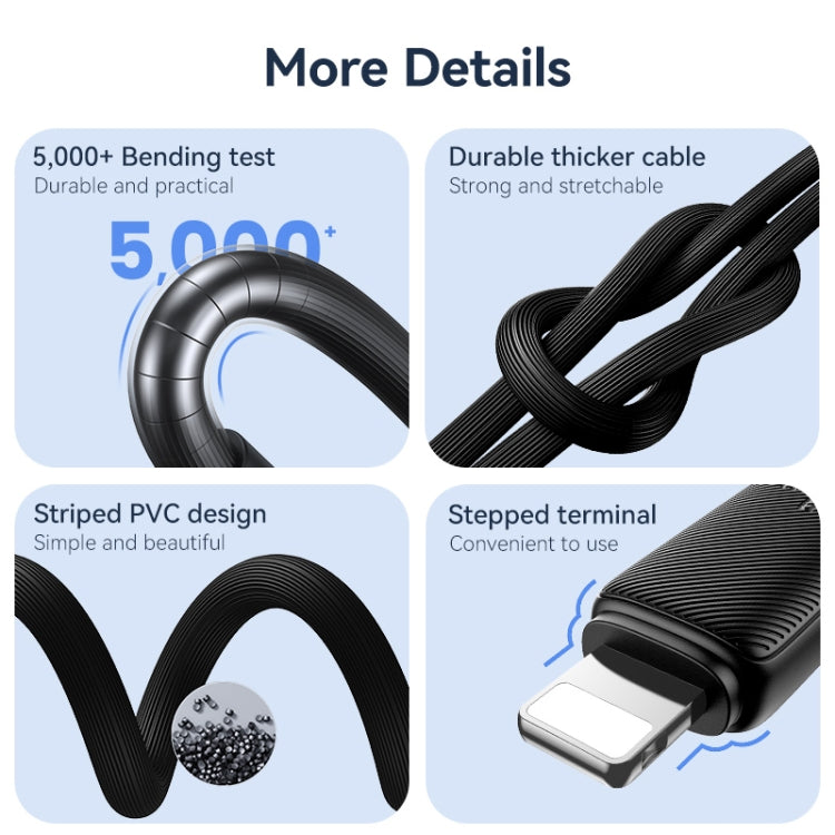 USAMS US-SJ692 USB-C / Type-C to 8 Pin 30W Striped Fast Charge Data Cable, Length:1m(Black) - 2 in 1 Cable by USAMS | Online Shopping South Africa | PMC Jewellery | Buy Now Pay Later Mobicred