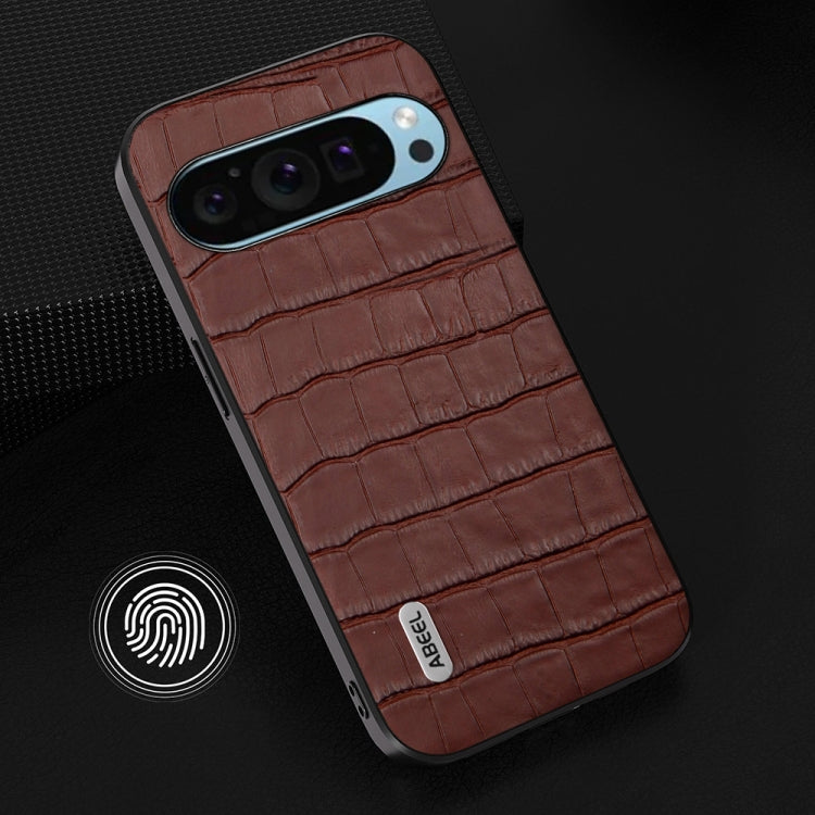 For Google Pixel 9 Pro ABEEL Crocodile Texture Genuine Leather Phone Case(Brown) - Google Cases by PMC TechLife | Online Shopping South Africa | PMC TechLife | Buy Now Pay Later Mobicred