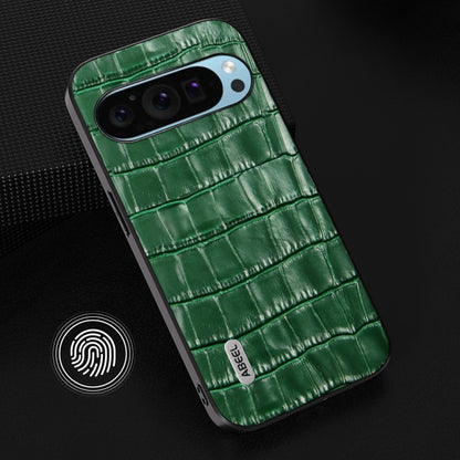 For Google Pixel 9 Pro ABEEL Crocodile Texture Genuine Leather Phone Case(Green) - Google Cases by PMC Jewellery | Online Shopping South Africa | PMC Jewellery | Buy Now Pay Later Mobicred