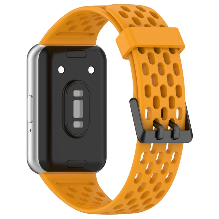 For Samsung Galaxy Fit 3 Hole Style Dual Buckle Silicone Watch Band(Yellow) - Watch Bands by PMC Jewellery | Online Shopping South Africa | PMC Jewellery