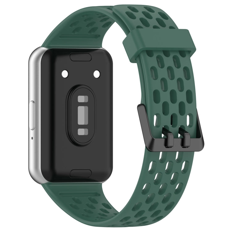 For Samsung Galaxy Fit 3 Hole Style Dual Buckle Silicone Watch Band(Dark Green) - Watch Bands by PMC Jewellery | Online Shopping South Africa | PMC Jewellery