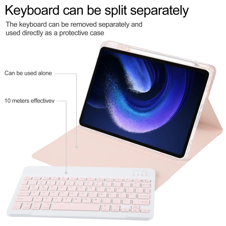 For Xiaomi Pad 6 Square Button Bluetooth Keyboard Rotatable Holder Leather Case(Rose Gold) - Others Keyboard by PMC Jewellery | Online Shopping South Africa | PMC Jewellery