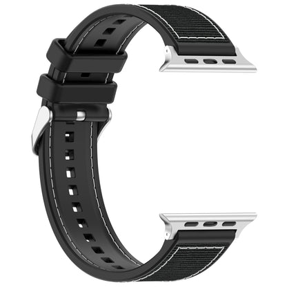 For Apple Watch Series 9 45mm Ordinary Buckle Hybrid Nylon Braid Silicone Watch Band(Black) - Watch Bands by PMC Jewellery | Online Shopping South Africa | PMC Jewellery