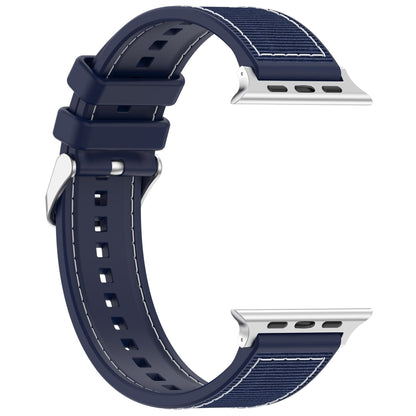 For Apple Watch Series 9 41mm Ordinary Buckle Hybrid Nylon Braid Silicone Watch Band(Midnight Blue) - Watch Bands by PMC Jewellery | Online Shopping South Africa | PMC Jewellery