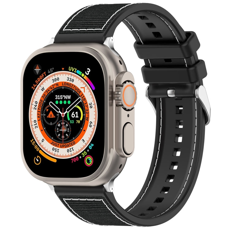 For Apple Watch Ultra 49mm Ordinary Buckle Hybrid Nylon Braid Silicone Watch Band(Black) - Watch Bands by PMC Jewellery | Online Shopping South Africa | PMC Jewellery