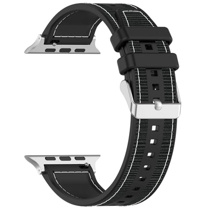 For Apple Watch SE 2022 44mm Ordinary Buckle Hybrid Nylon Braid Silicone Watch Band(Black) - Watch Bands by PMC Jewellery | Online Shopping South Africa | PMC Jewellery