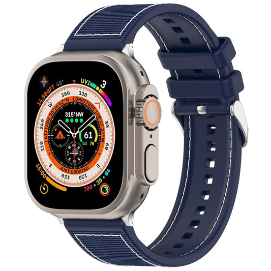 For Apple Watch SE 40mm Ordinary Buckle Hybrid Nylon Braid Silicone Watch Band(Midnight Blue) - Watch Bands by PMC Jewellery | Online Shopping South Africa | PMC Jewellery