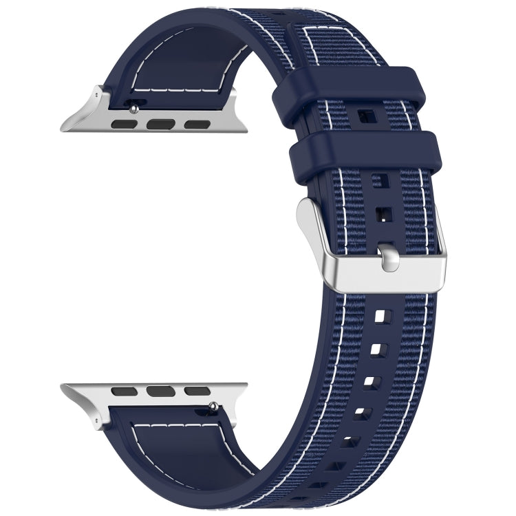 For Apple Watch SE 44mm Ordinary Buckle Hybrid Nylon Braid Silicone Watch Band(Midnight Blue) - Watch Bands by PMC Jewellery | Online Shopping South Africa | PMC Jewellery