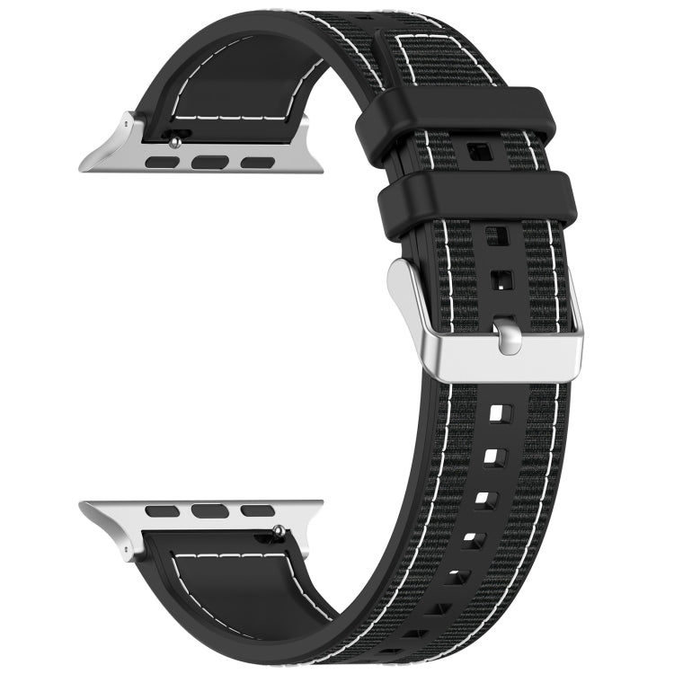 For Apple Watch Series 4 44mm Ordinary Buckle Hybrid Nylon Braid Silicone Watch Band(Black) - Watch Bands by PMC Jewellery | Online Shopping South Africa | PMC Jewellery