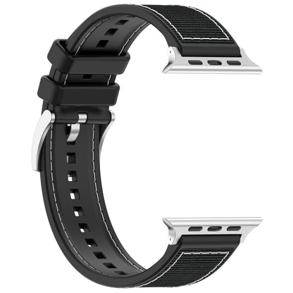 For Apple Watch SE 2023 44mm Official Buckle Hybrid Nylon Braid Silicone Watch Band(Black) - Watch Bands by PMC Jewellery | Online Shopping South Africa | PMC Jewellery