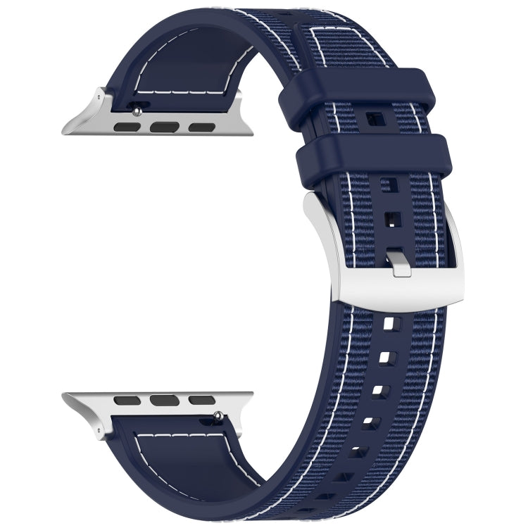 For Apple Watch SE 2023 44mm Official Buckle Hybrid Nylon Braid Silicone Watch Band(Midnight Blue) - Watch Bands by PMC Jewellery | Online Shopping South Africa | PMC Jewellery