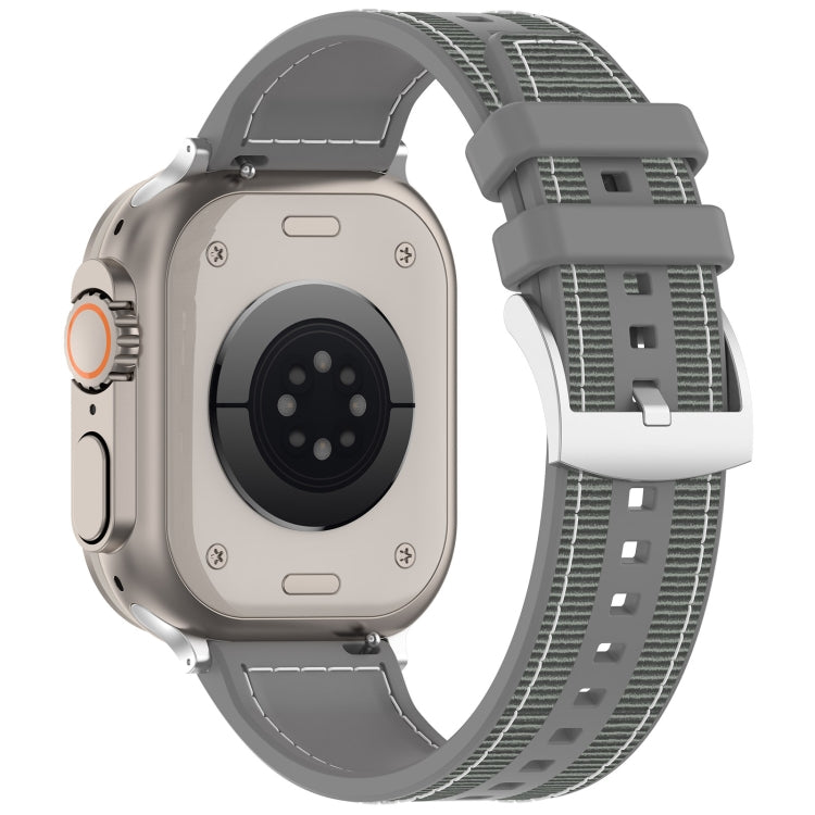 For Apple Watch Series 8 45mm Official Buckle Hybrid Nylon Braid Silicone Watch Band(Grey) - Watch Bands by PMC Jewellery | Online Shopping South Africa | PMC Jewellery