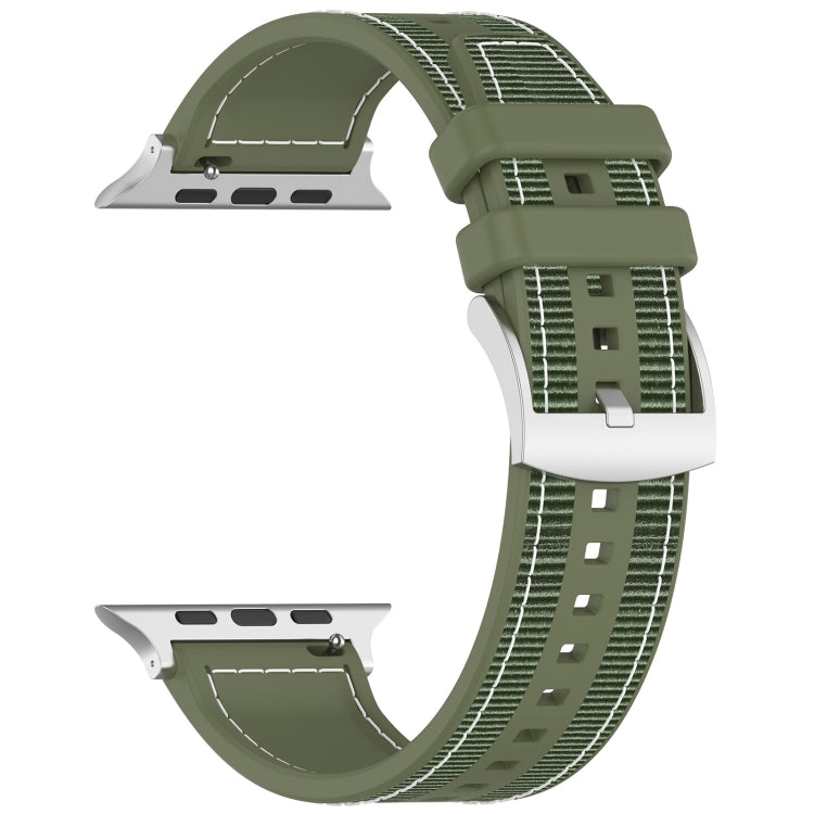 For Apple Watch SE 2022 44mm Official Buckle Hybrid Nylon Braid Silicone Watch Band(Green) - Watch Bands by PMC Jewellery | Online Shopping South Africa | PMC Jewellery