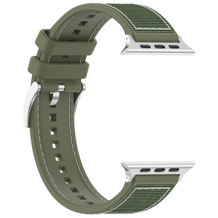 For Apple Watch SE 2022 44mm Official Buckle Hybrid Nylon Braid Silicone Watch Band(Green) - Watch Bands by PMC Jewellery | Online Shopping South Africa | PMC Jewellery