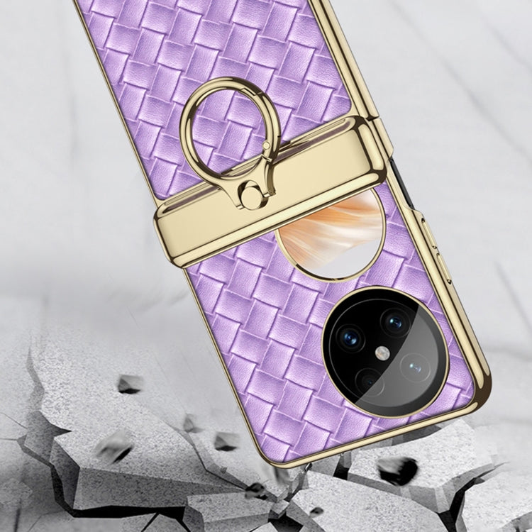 For Huawei Pocket 2 GKK Magnetic Shaft Electroplated Plain Leather Woven Texture Phone Case with Ring(Purple) - Huawei Cases by GKK | Online Shopping South Africa | PMC Jewellery | Buy Now Pay Later Mobicred