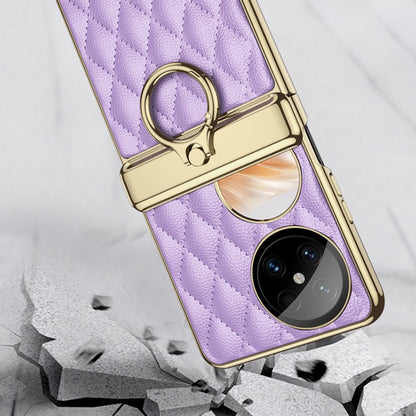 For Huawei Pocket 2 GKK Rhombus Pattern Electroplated Leather Phone Case with Ring(Purple) - Huawei Cases by GKK | Online Shopping South Africa | PMC Jewellery | Buy Now Pay Later Mobicred