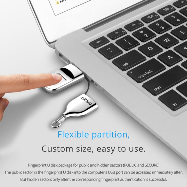 EAGET FU5 64G USB 2.0 Interface Metal Flash U Disk with Fingerprint Identification - free shipping - PMC Jewellery - Order now!