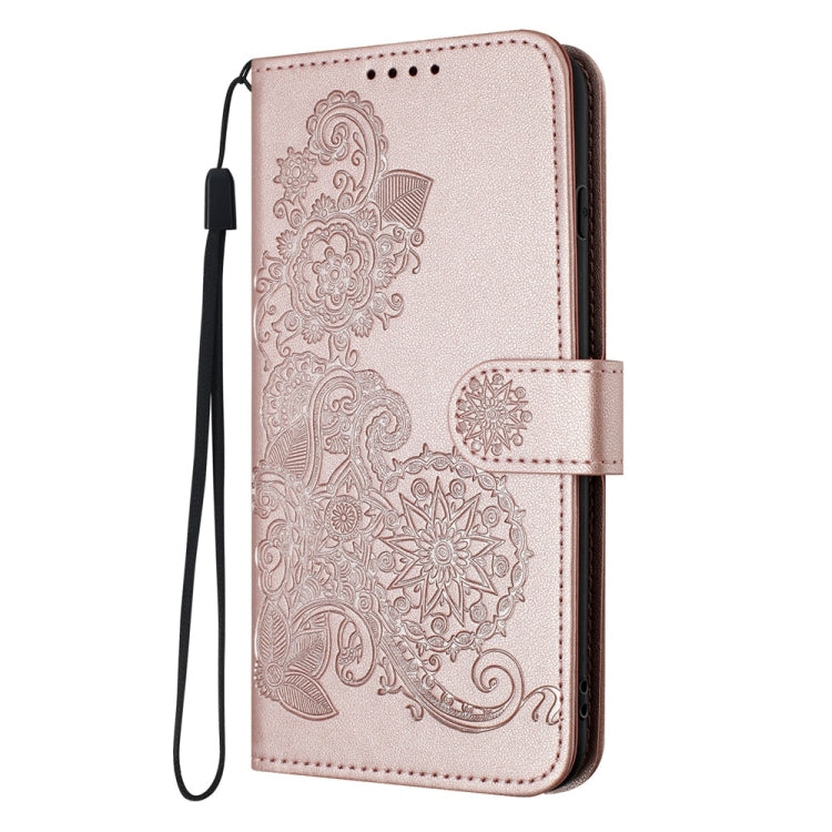 For iPhone 16 Pro Datura Flower Embossed Flip Leather Phone Case(Rose Gold) - iPhone 16 Pro Cases by PMC Jewellery | Online Shopping South Africa | PMC Jewellery | Buy Now Pay Later Mobicred