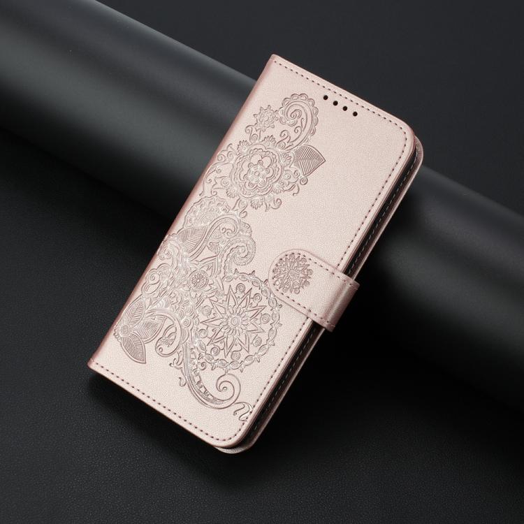 For iPhone 17 Pro Max Datura Flower Embossed Flip Leather Phone Case(Rose Gold) - free shipping - PMc TechLife - Order now!