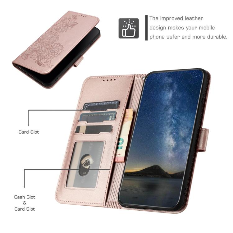 For iPhone 17 Pro Max Datura Flower Embossed Flip Leather Phone Case(Rose Gold) - free shipping - PMc TechLife - Order now!