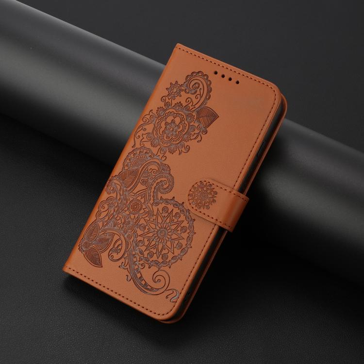 For iPhone 17 Pro Datura Flower Embossed Flip Leather Phone Case(Brown) - free shipping - PMc TechLife - Order now!
