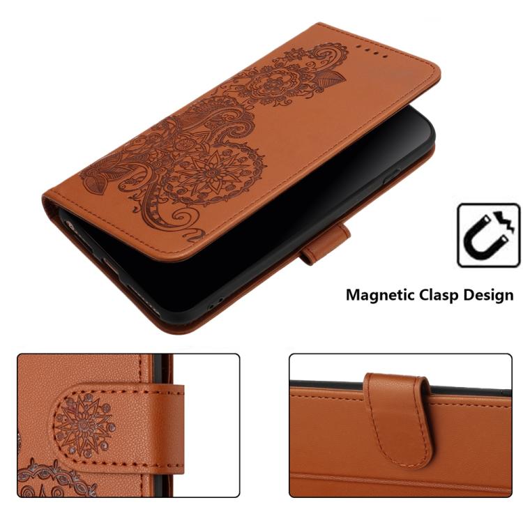 For iPhone 17 Pro Datura Flower Embossed Flip Leather Phone Case(Brown) - free shipping - PMc TechLife - Order now!