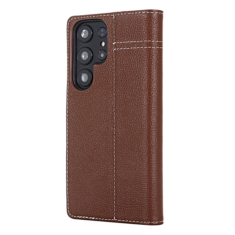 For Samsung Galaxy S24 5G GEBEI Top-grain Horizontal Flip Leather Phone Case(Brown) - Galaxy S24 5G Cases by GEBEI | Online Shopping South Africa | PMC Jewellery | Buy Now Pay Later Mobicred