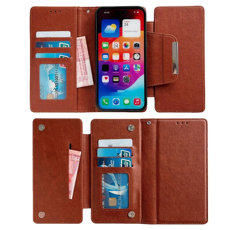 For iPhone 16 Pro Max Multifunctional Seven Cards Wallet Leather Phone Case(Brown) - iPhone 16 Pro Max Cases by PMC Jewellery | Online Shopping South Africa | PMC Jewellery | Buy Now Pay Later Mobicred