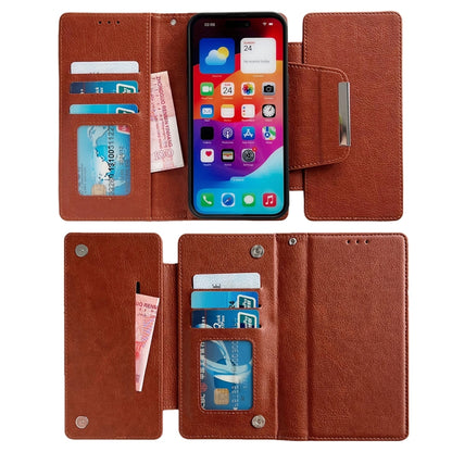 For iPhone 16 Pro Multifunctional Seven Cards Wallet Leather Phone Case(Brown) - iPhone 16 Pro Cases by PMC Jewellery | Online Shopping South Africa | PMC Jewellery | Buy Now Pay Later Mobicred