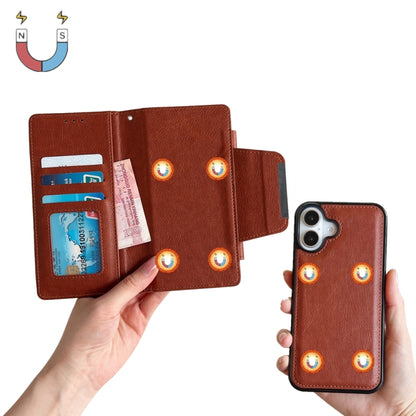 For iPhone 16 Plus Multifunctional Seven Cards Wallet Leather Phone Case(Brown) - iPhone 16 Plus Cases by PMC Jewellery | Online Shopping South Africa | PMC Jewellery | Buy Now Pay Later Mobicred