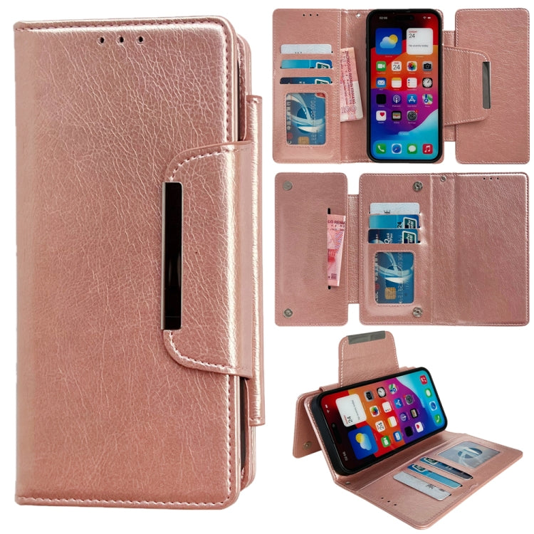 For iPhone 16 Multifunctional 7-Cards Wallet Leather Phone Case(Rose Gold) - iPhone 16 Cases by PMC Jewellery | Online Shopping South Africa | PMC Jewellery | Buy Now Pay Later Mobicred