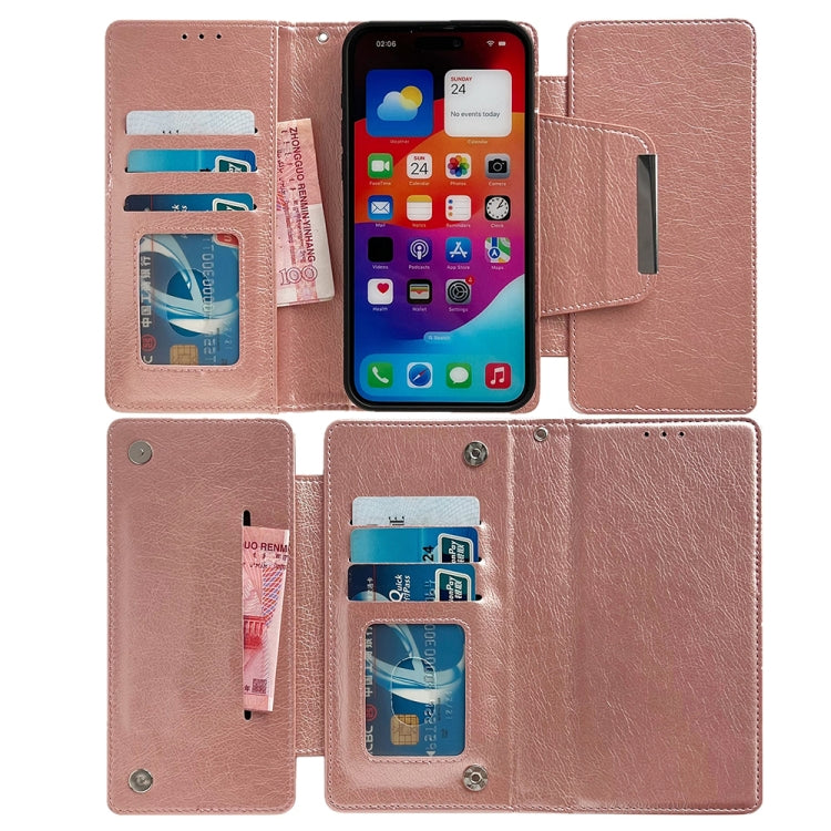 For iPhone 16 Multifunctional 7-Cards Wallet Leather Phone Case(Rose Gold) - iPhone 16 Cases by PMC Jewellery | Online Shopping South Africa | PMC Jewellery | Buy Now Pay Later Mobicred