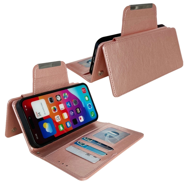 For iPhone 16 Multifunctional 7-Cards Wallet Leather Phone Case(Rose Gold) - iPhone 16 Cases by PMC Jewellery | Online Shopping South Africa | PMC Jewellery | Buy Now Pay Later Mobicred