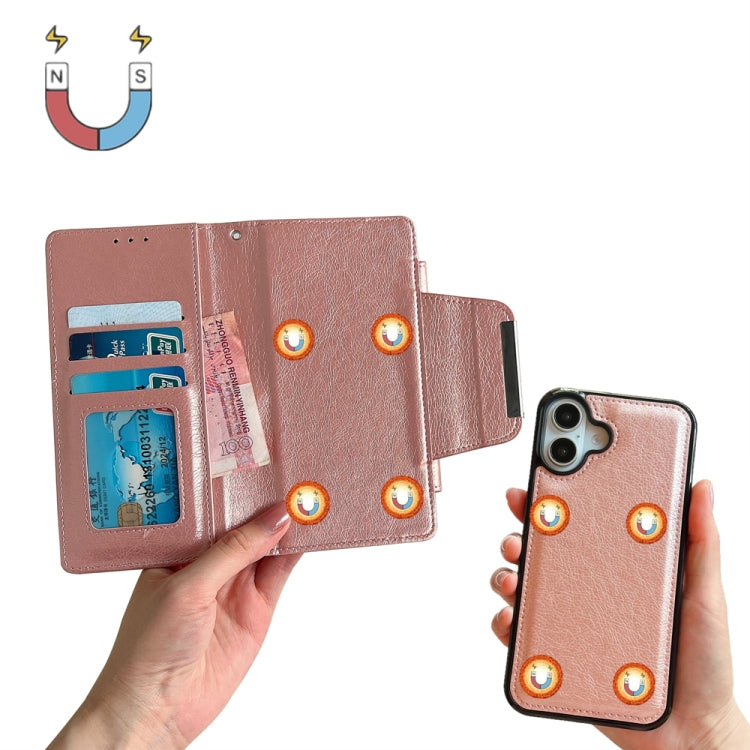 For iPhone 16 Multifunctional 7-Cards Wallet Leather Phone Case(Rose Gold) - iPhone 16 Cases by PMC Jewellery | Online Shopping South Africa | PMC Jewellery | Buy Now Pay Later Mobicred