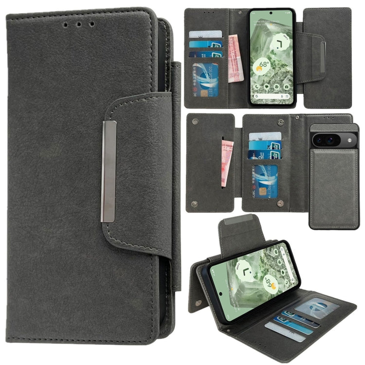 For Google Pixel 9 / Pixel 9 Pro Multifunctional 7-Card Wallet Leather Phone Case(Grey) - Google Cases by PMC TechLife | Online Shopping South Africa | PMC TechLife | Buy Now Pay Later Mobicred