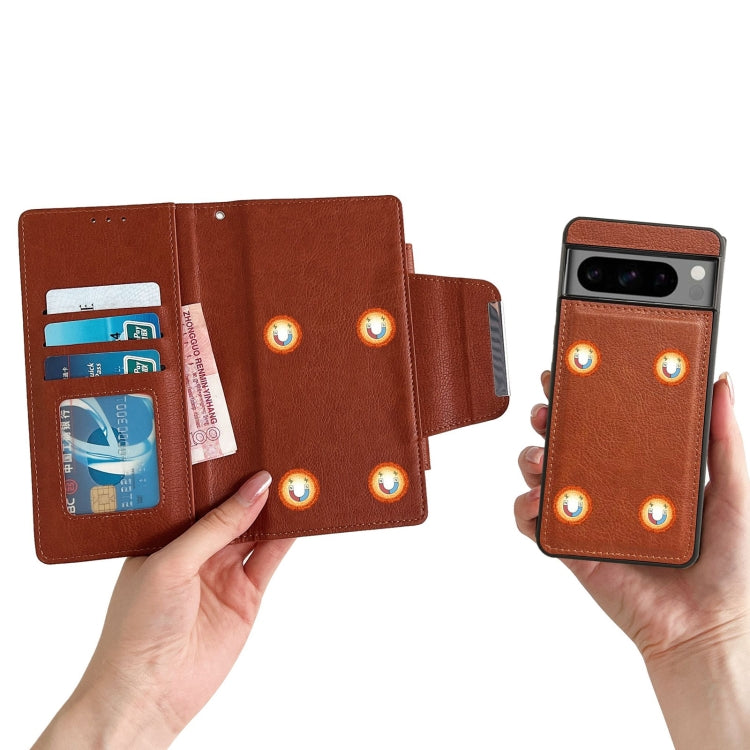 For Google Pixel 9 / Pixel 9 Pro Multifunctional 7-Card Wallet Leather Phone Case(Brown) - Google Cases by PMC TechLife | Online Shopping South Africa | PMC TechLife | Buy Now Pay Later Mobicred