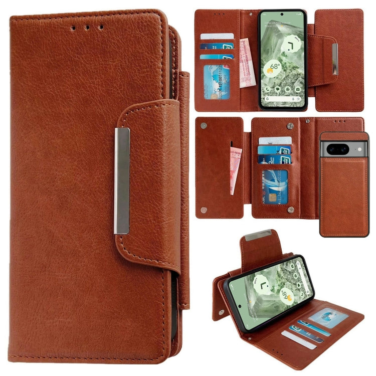 For Google Pixel 7 Multifunctional 7-Card Wallet Leather Phone Case(Brown) - Google Cases by PMC TechLife | Online Shopping South Africa | PMC TechLife | Buy Now Pay Later Mobicred