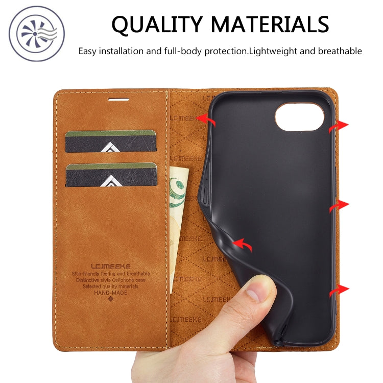 For iPhone SE 2024 LC.IMEEKE Strong Magnetic Leather Phone Case with Holder & Card Slots & Wallet(Brown) - More iPhone Cases by LC.IMEEKE | Online Shopping South Africa | PMC Jewellery | Buy Now Pay Later Mobicred