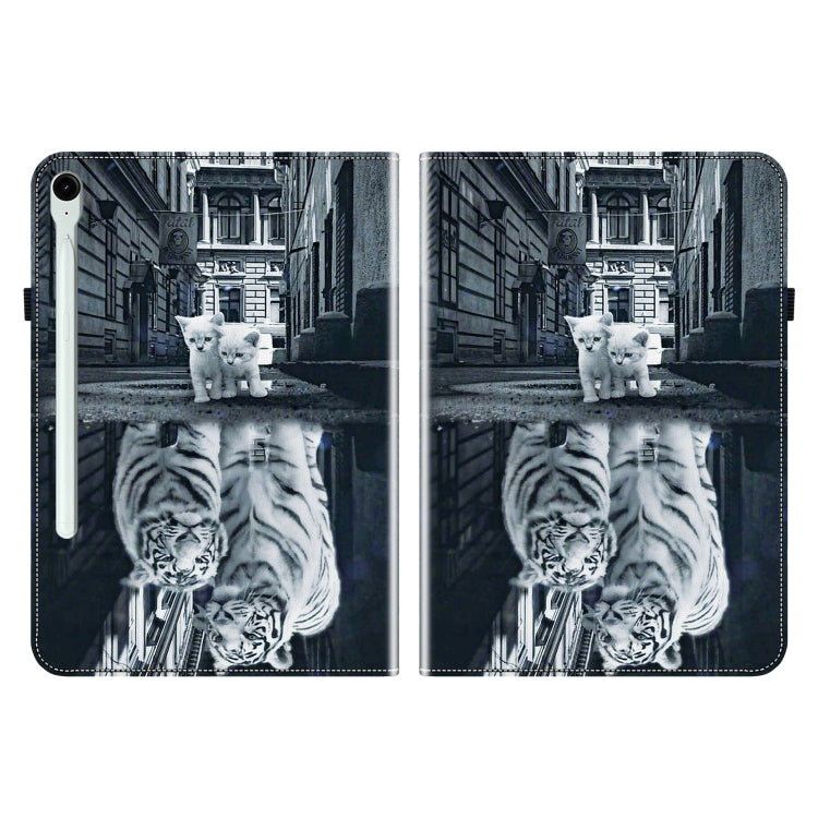 For Samsung Galaxy Tab S9 / S9 FE Crystal Texture Painted Leather Tablet Case(Cat Reflection Tiger) - Galaxy Tab S9 Cases by PMC Jewellery | Online Shopping South Africa | PMC Jewellery | Buy Now Pay Later Mobicred