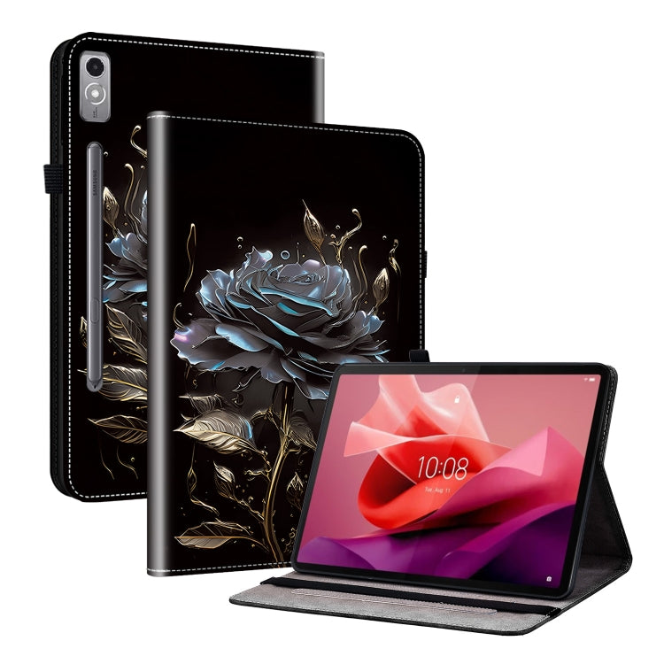 For Lenovo Tab P12 12.7 Crystal Texture Painted Leather Tablet Case(Black Rose) - Lenovo by PMC TechLife | Online Shopping South Africa | PMC TechLife | Buy Now Pay Later Mobicred