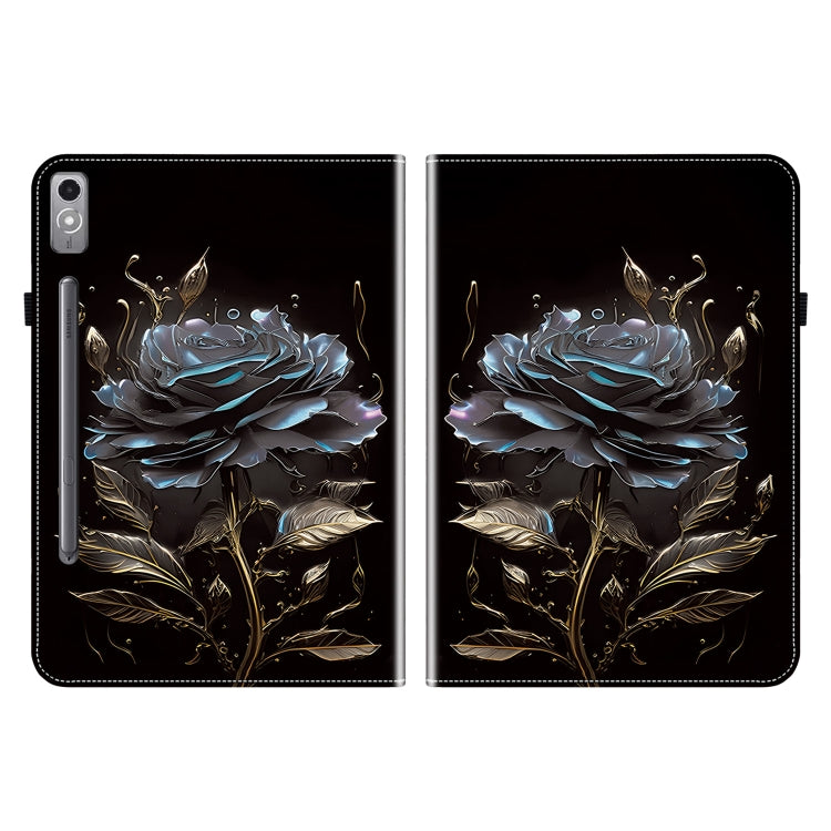For Lenovo Tab P12 12.7 Crystal Texture Painted Leather Tablet Case(Black Rose) - Lenovo by PMC TechLife | Online Shopping South Africa | PMC TechLife | Buy Now Pay Later Mobicred