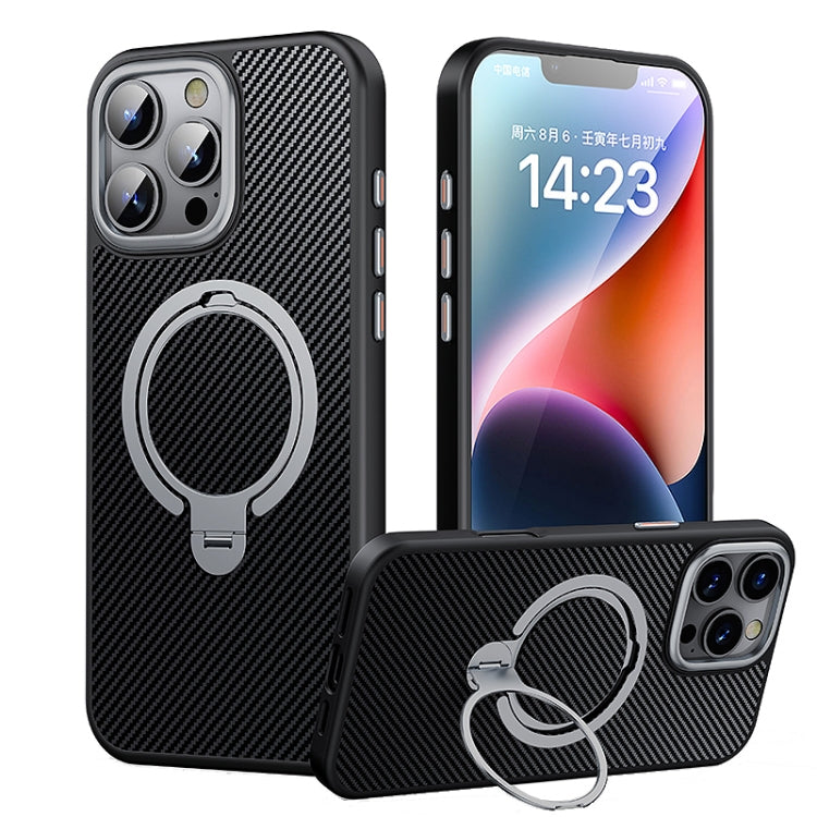 For iPhone 16 Pro Max Double Ring MagSafe Holder Carbon Fiber Phone Case(Silver) - iPhone 16 Pro Max Cases by PMC TechLife | Online Shopping South Africa | PMC TechLife | Buy Now Pay Later Mobicred