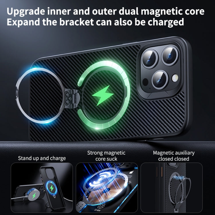 For iPhone 16 Pro Max Double Ring MagSafe Holder Carbon Fiber Phone Case(Silver) - iPhone 16 Pro Max Cases by PMC TechLife | Online Shopping South Africa | PMC TechLife | Buy Now Pay Later Mobicred