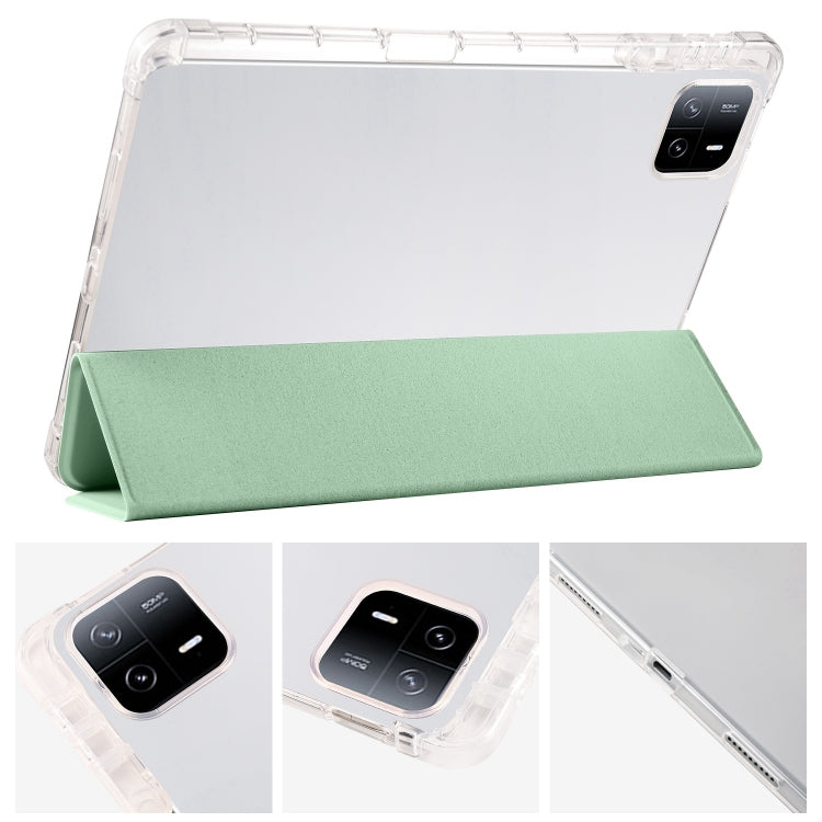 For iPad Air 11 2024 3-fold Clear TPU Smart Leather Tablet Case with Pen Slot(Green) - iPad Air 11 2024 Cases by PMC Jewellery | Online Shopping South Africa | PMC Jewellery | Buy Now Pay Later Mobicred
