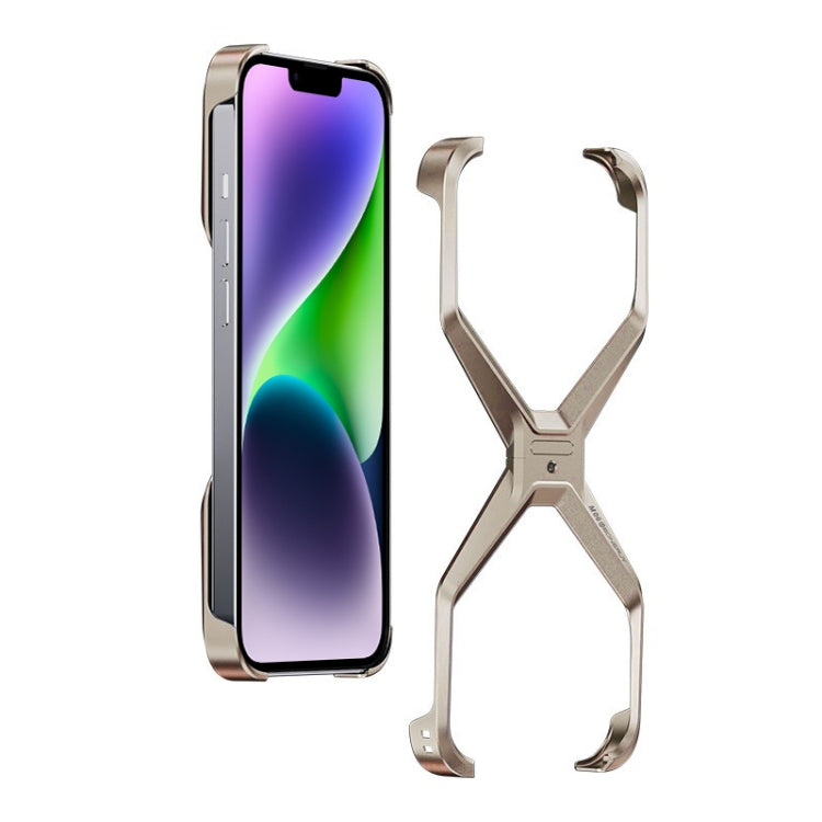 For iPhone 13 / 14 Frameless X-shaped Metal Phone Case(Titanium Gold) - iPhone 14 Cases by PMC Jewellery | Online Shopping South Africa | PMC Jewellery | Buy Now Pay Later Mobicred