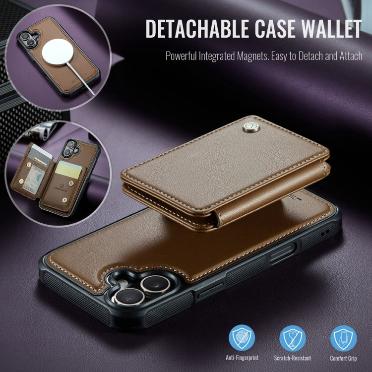 For iPhone 16 Plus JEEHOOD J05 Business Magnetic Style RFID Leather Phone Case(Brown) - free shipping - PMC Jewellery - Order now!