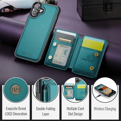 For iPhone 16 JEEHOOD J05 Business Magnetic Style RFID Leather Phone Case(Blue Green) - iPhone 16 Cases by JEEHOOD | Online Shopping South Africa | PMC Jewellery | Buy Now Pay Later Mobicred