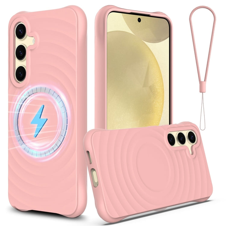 For Samsung Galaxy S25+ 5G Wave Texture MagSafe Magnetic Liquid Silicone Phone Case(Pink) - Galaxy S25+ 5G Cases by PMC Jewellery | Online Shopping South Africa | PMC Jewellery | Buy Now Pay Later Mobicred