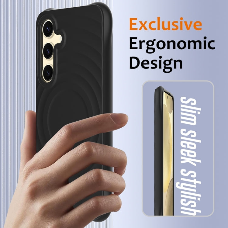 For Samsung Galaxy S25 5G Wave Texture MagSafe Magnetic Liquid Silicone Phone Case(Black) - Galaxy S25 5G Cases by PMC Jewellery | Online Shopping South Africa | PMC Jewellery | Buy Now Pay Later Mobicred